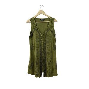 Flower Brand Free Size Mini Dress Embroidered Ethnic Sleeveless Boho Womens